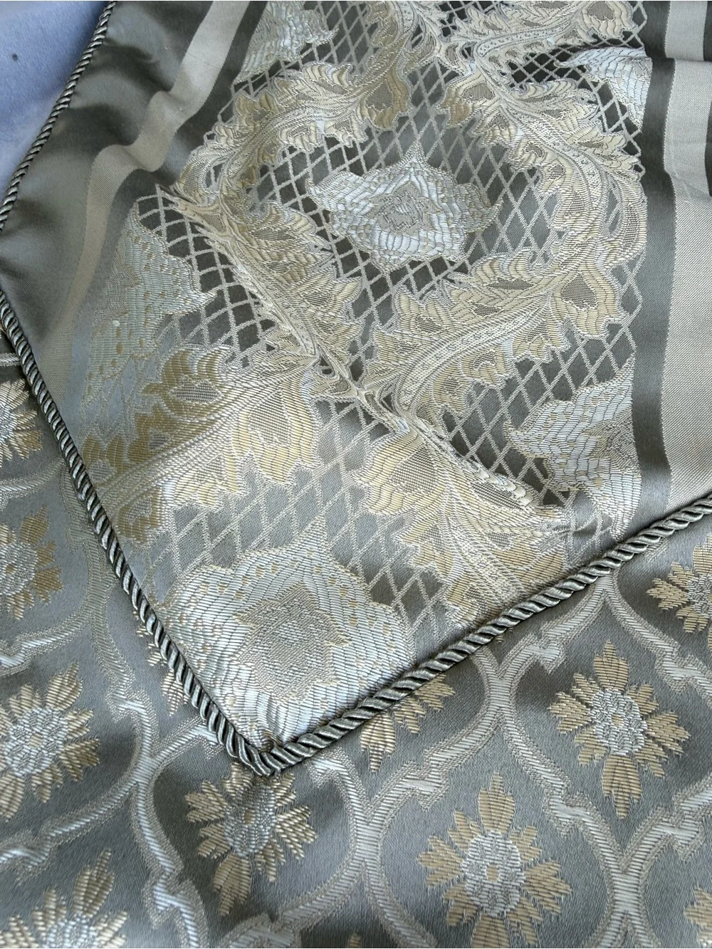 Vintage Gold Jacquard Damask Table Runner 72” with Bullion Tassels & Trim